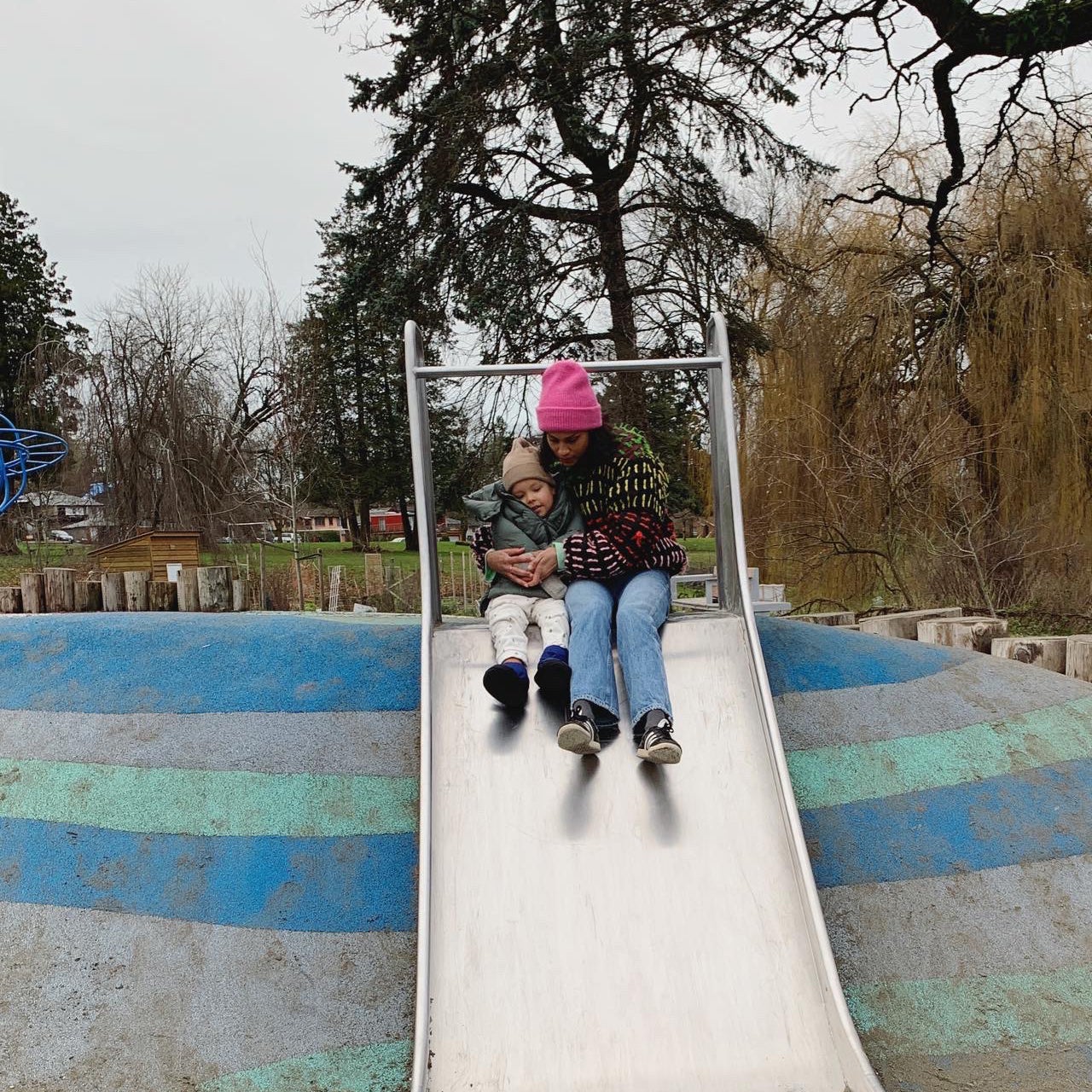 Alex and Oscar on the slide