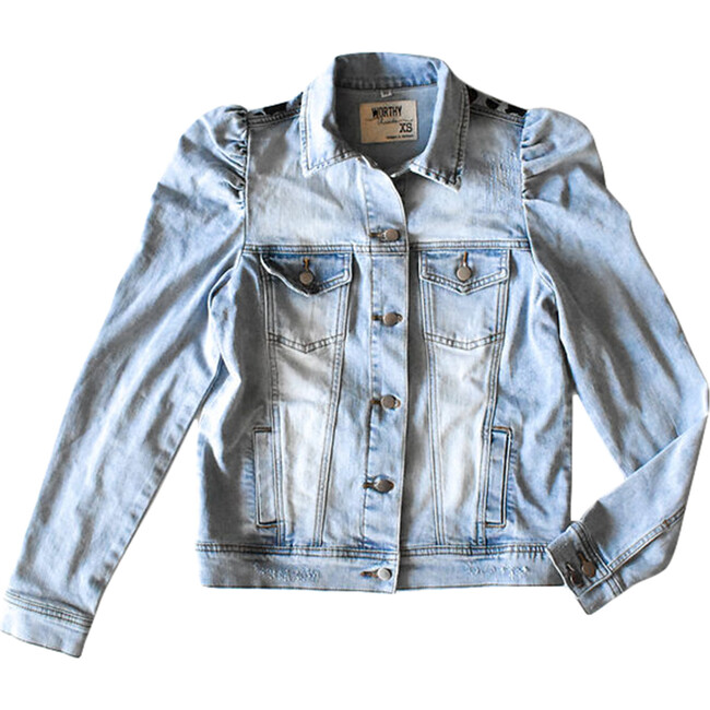 Puff Sleeve Denim Jacket, Light Blue