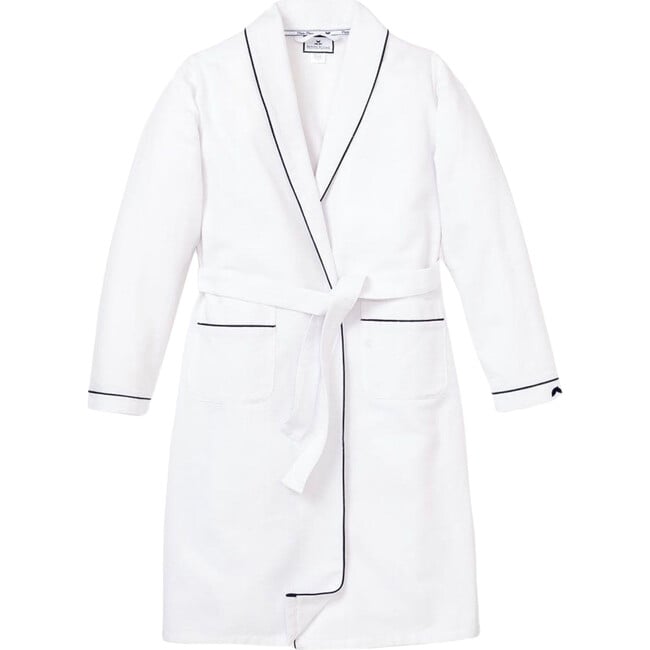 White Flannel Robe with Navy Piping
