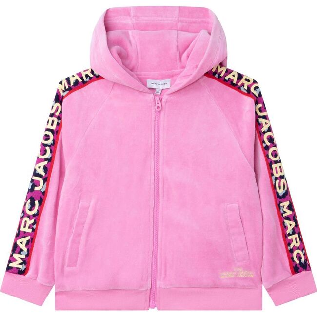 Logo Stripe Zip Hoodie, Pink
