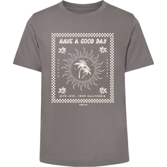 Good Day Printed Rib Knit Crew Neck T-Shirt, Grey