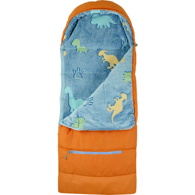 Little Kid's Sleep-N-Pack Sleepbag, Tangelo And Glow In The Dark Dinosaurs