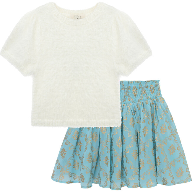 Fuzzy Sweater & Metallic Tutu Skirt Set, Multicolors