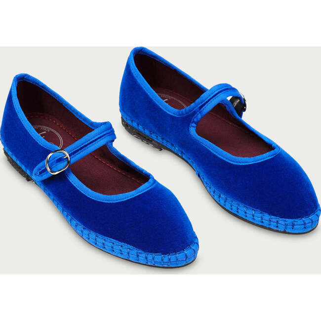 Women's Oe Piped Velvet Mary Jane Shoes, Electric Blue