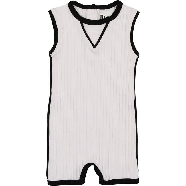 Piped Ribbed Romper, White