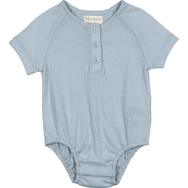Boys Printed Gauze Romper, Sky Blue