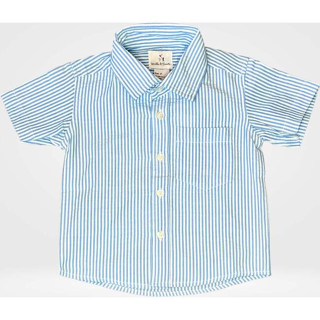 Seersucker Button Down, Blue and White