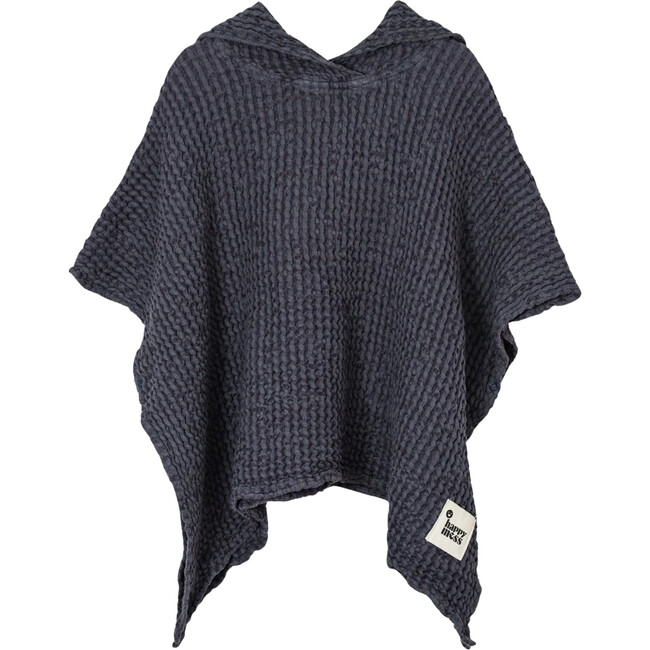 Linen Waffle Hood Poncho, Blueberry
