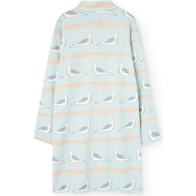 Dragon Seagulls Button Neck Regular Fit Dress, White - Dresses - 2