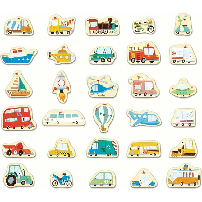 Hape: Magnetic Vehicles Set - 30pcs, Colorful Wooden Magnets