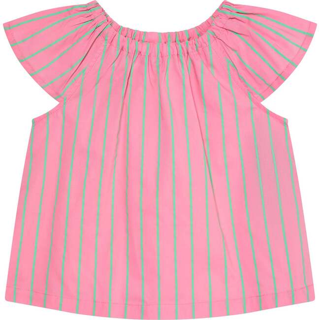 Girls Summer Blouse Milou, Pink & Neon Green Pinstripe