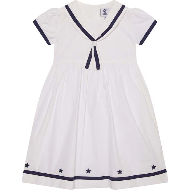 Girls Sailor Dress Jessa, White & Navy Blue