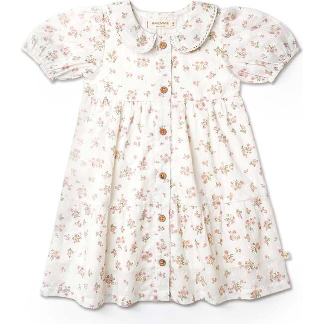 Organic Puff Sleeve Collar Dress, English Roses