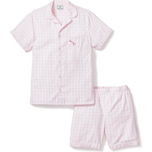 Petite Plume x Masionette Key To My Heart Embroidery PJ Short Set, Pink Gingham