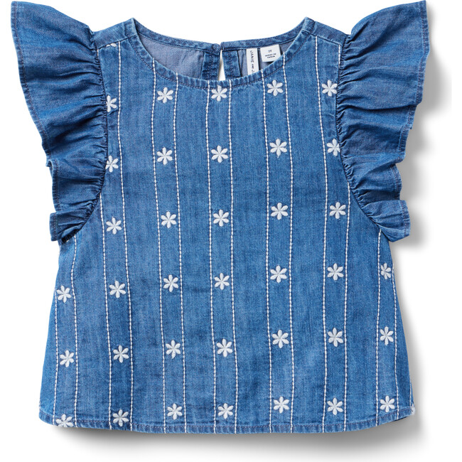 Chambray Embroidered Floral Top