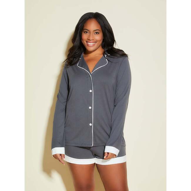 Long Sleeve Top & Boxer Pajama Set Anthracite/Ivory