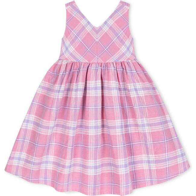 Sleeveless Linen Swing Dress, Tea Room Pink Plaid