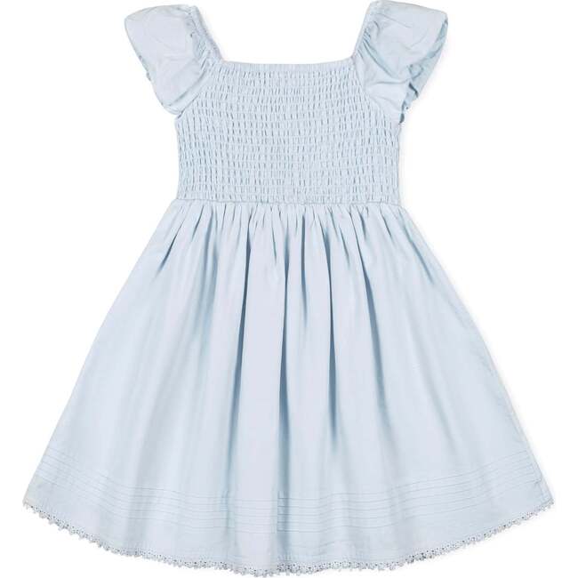 Organic Sateen Cap Sleeve Special Occasion Smocked Flower Girl Dress, Airy Blue