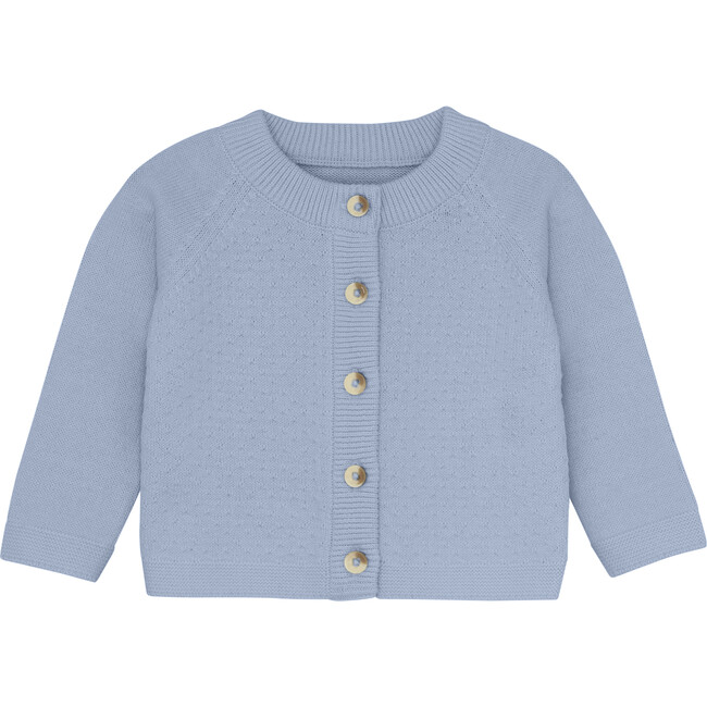 Babys Organic Cotton Knit Cardigan, Soft Chambray